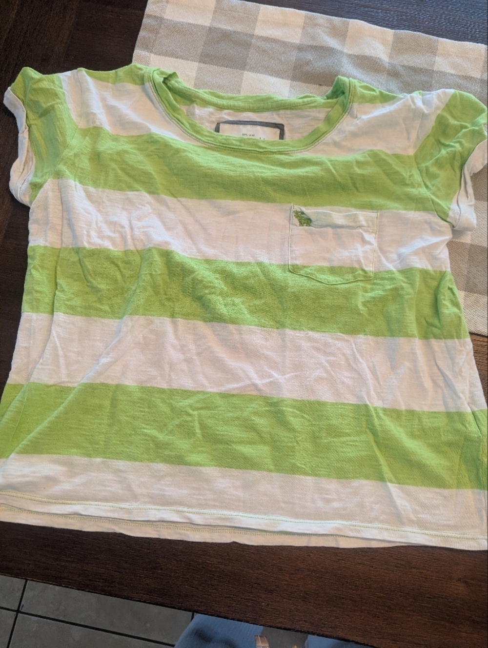 Abercrombie & Fitch Lime Green and White Striped Short Sleeve Tee